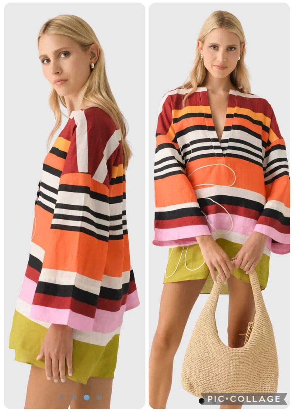 Cala De La Cruz NWOT Siena Luxury Resort Retro Mini Tunic Dress Kimono Sleeves L - Picture 2 of 11
